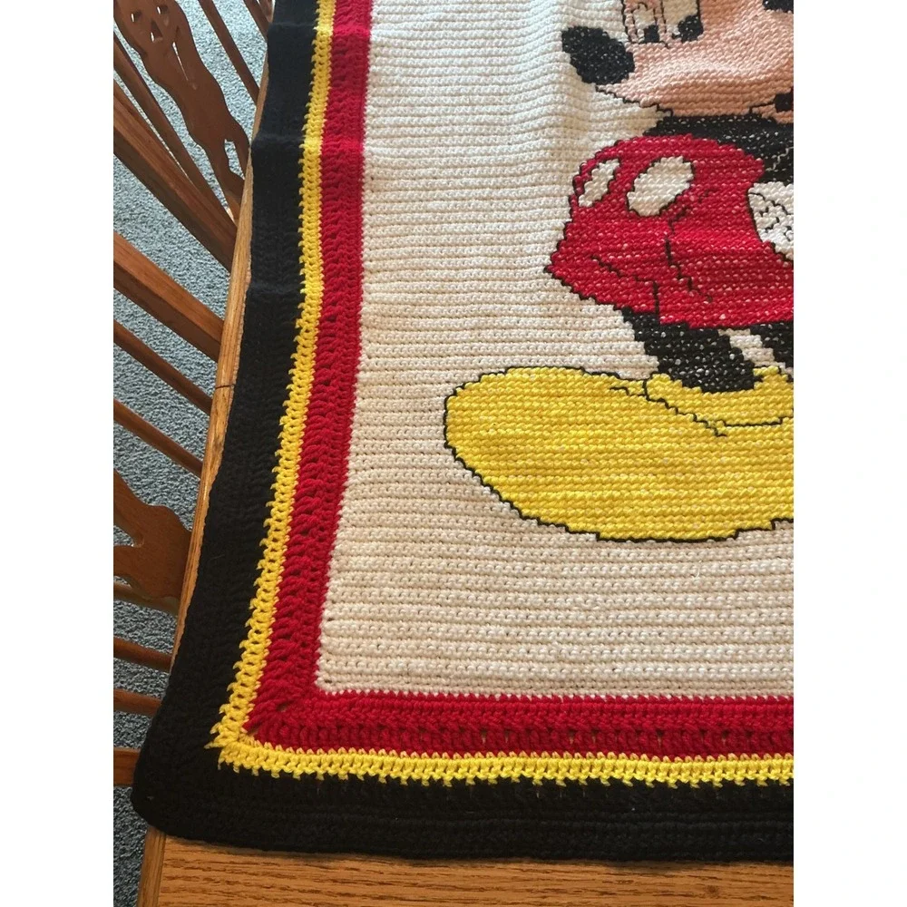 Handmade Mickey Mouse Crochet Blanket Afghan Disney Red Yellow Black 47x41